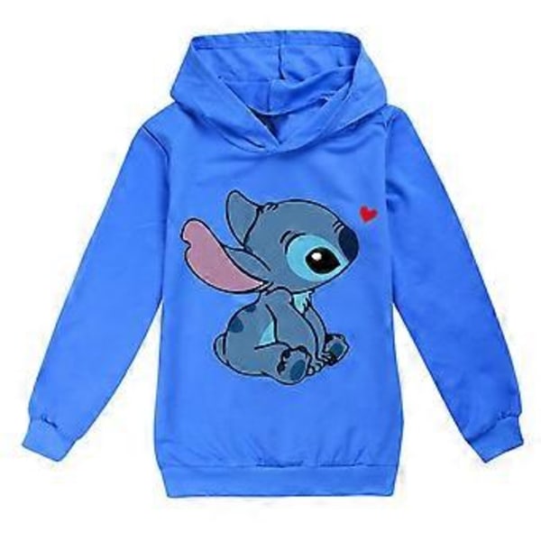 Børne Hoodies med Lilo og Stitch Print til Drenge og Piger - Langærmet Top med Hætte (7-8 År Mørkeblå)