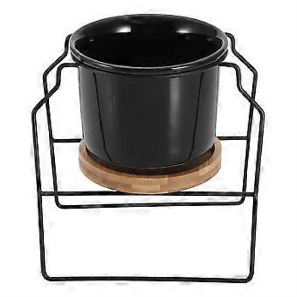 Rund Keramisk Blomkruka Geometrisk Form Järnram med Bambubricka (Vit)