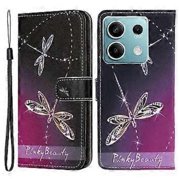 För Xiaomi Redmi Note 13 4G Mobilskal Läder 3D Mönster Magnetiskt Fodral (Dragonflies)
