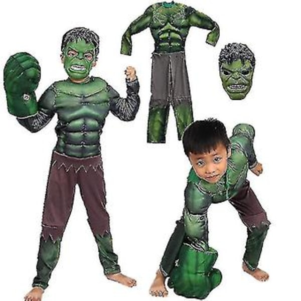 2022 Barn Green Giant Hero Muskel Superhjälte Cosplay Kläder Mask (M kostymer-handskar-mask)