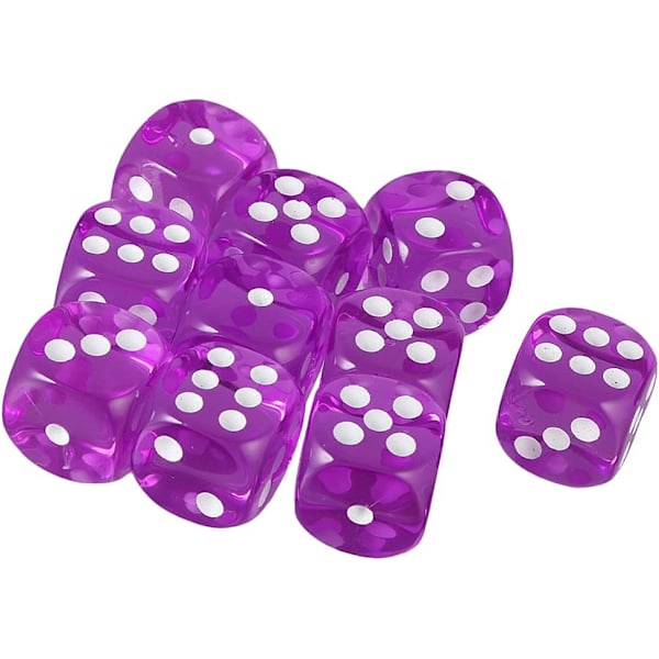 10 16mm D6 Polyhedriske Akryl Terninger (Lilla) til DND Terninger RPG MTG