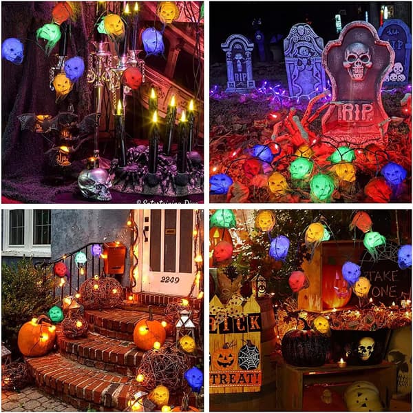2-Halloween String Lights, Halloween Decorations Skeleton Skull S