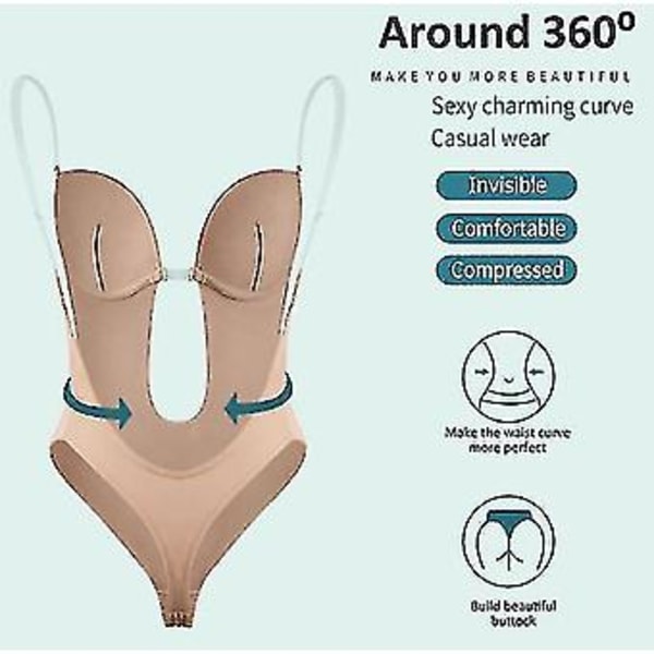 Rygglös Shapewear för Kvinnor Djup V-ringad Kroppsformare För Klänning med Låg Rygg (M hudfärg)