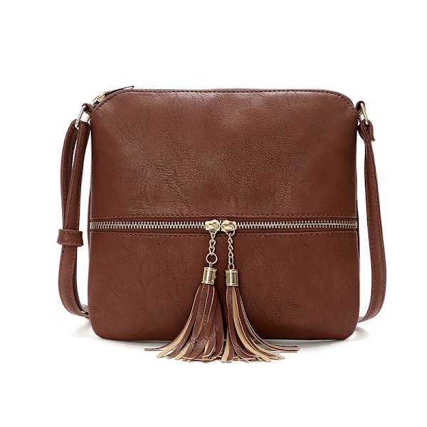 Lätt Medium Crossbody Väska Axelväska med Tassel och Blixtlås