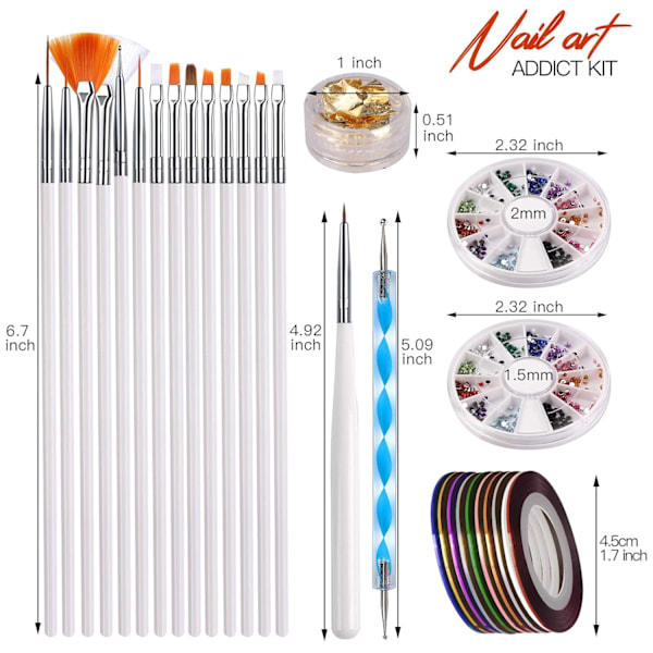 Nagelpenna Designer, Nagelkonstverktyg Nagel Målningsborstar, Nagelprickningsverktyg, Nagelfolie, Manikyrtejp