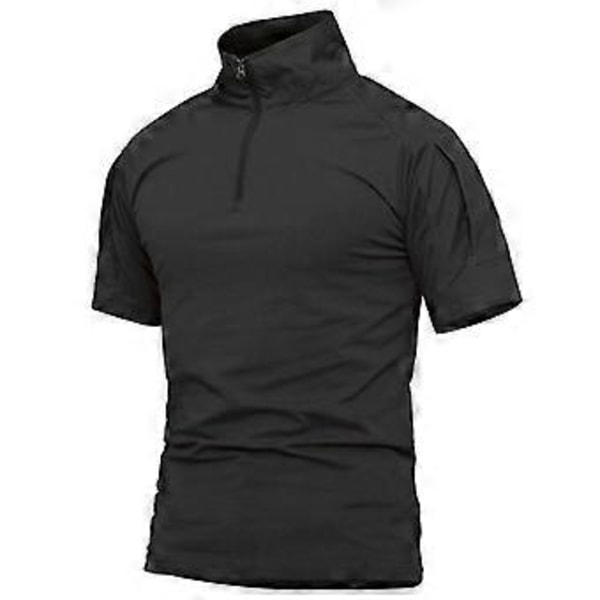 Kesän lyhythihainen taktinen paita miehille 1/4 vetoketjulla hengittävä puuvillainen sotilaspuku taistelu T-paita (3XL musta)