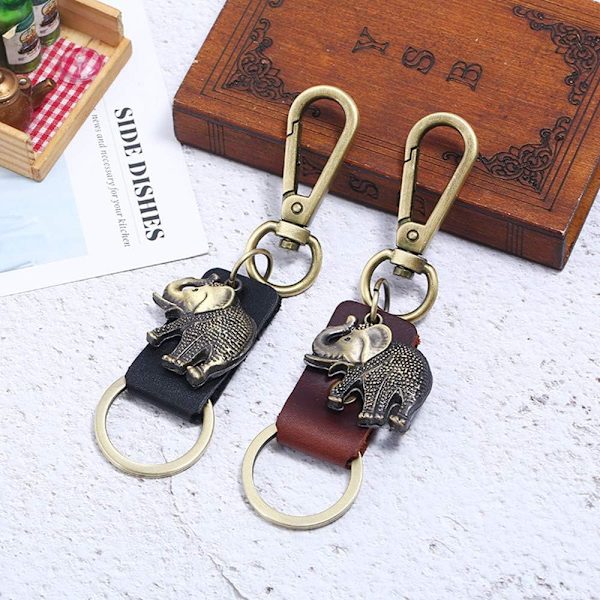 Elefant Nøglering i Læder Nøglering Elefanter Par Nøglering Valentinsdagsgave Mænd og Kvinder Håndtaske Charm Keychai