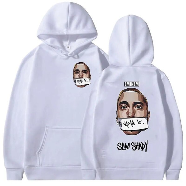 Eminem My Name Is Slim Shady Hoodie Män Rock Rappare Musik Album Tryck Sweatshirt Unisex Hip Hop Mode Hoodies Y2k Streetwear Vit S