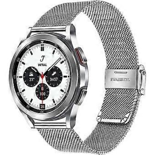 12mm Kompatibel med Galaxy Watch 4 Classic 42mm 46mm Armband, Rostfritt Stål Mesh Armband Snabbfäste Metall Armband för Samsung Galaxy Watch4 40mm