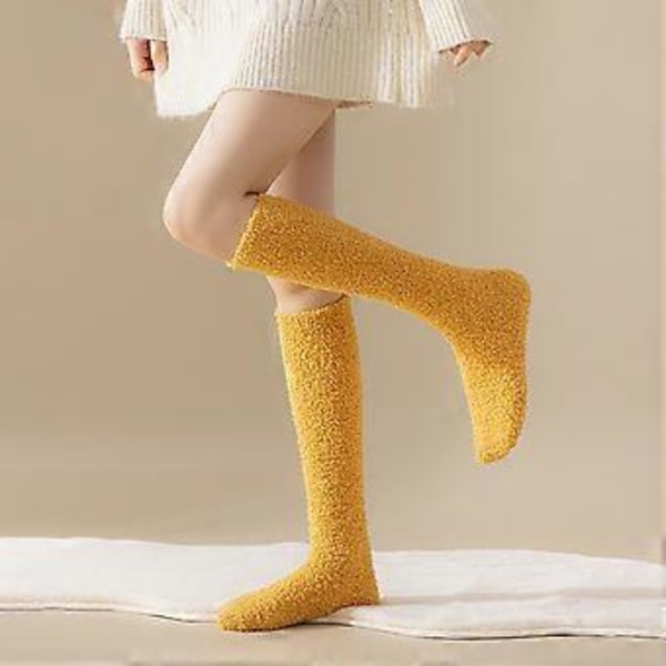 Dam Stretchy Varma Korall Fleece Strumpor Vinter Knähög Mjuka Sängstrumpor Toffelstrumpa (Gul)