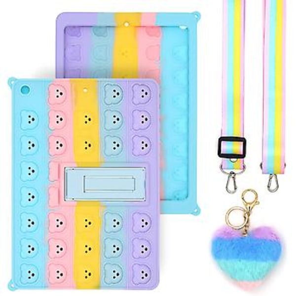 Pop Rainbow Push Bubble Søt Bjørn Silikon Etui Kompatibelt Med Ipad Air 1/ Ipad5 9.7 Tommer 2017 / 2018, Anti-stress Støtsikker Etui Med Lanyard & Stativ