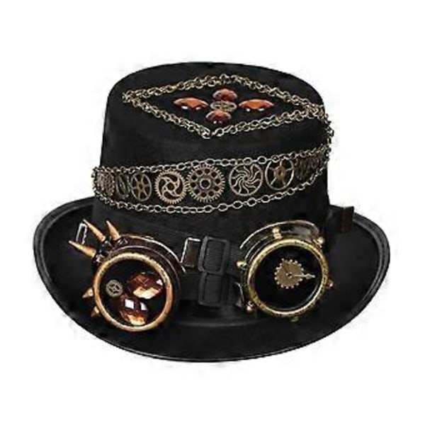 Steampunk-silinterihattu, goottilainen silinterihattu miehille ja naisille, päähine, uutuus, steampunk-hattu, Halloween-asuhattu Mardi Gras -cosplayhin ja lavaesityksiin (58–59 cm)