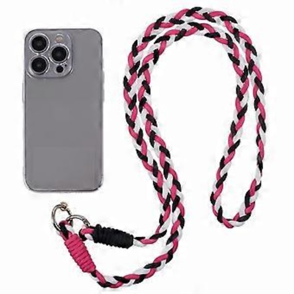 A5 Style 60cm Telefon Crossbody Lanyard Vævet Polyester Skulderrem Telefon Charms med Patch (Rose Sort)