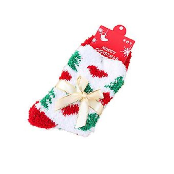 Damstrumpor för säng, mjuka och fluffiga, jultema, festliga strumpor, julklappar (4 par, julgran A)
