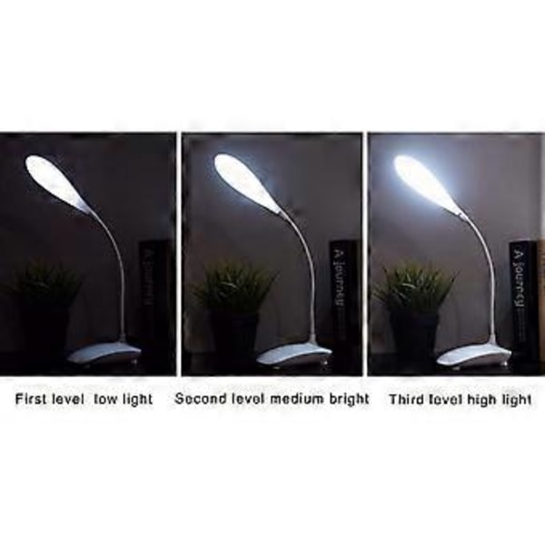 Touch Control LED Skrivbordslampa USB Batteridriven 3 Belysningslägen Flexibel Vinkel för Barn Student Sovsal Sovrum