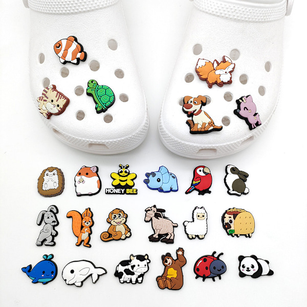 24 Stykker 3D Clog-Sandaler Pynt (Søde Dyr), Sko Charms, Klip