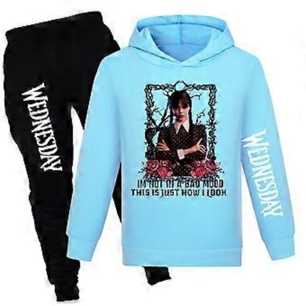 Wednesday Addams Tracksuit Set 7-14 År Barn Långärmad Casual Huvtröja Huvad Sweatshirt Topp Byxor Outfits Aktivkläder (11-12 År Blå)