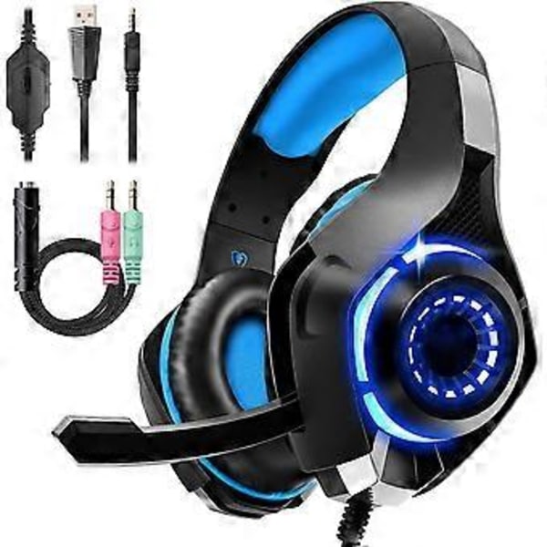 Spelheadset för PS4 PS5 Xbox One Switch PC med brusreducerande mikrofon, djup bas och stereoljud