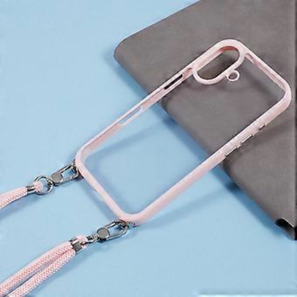 For iPhone 16 Deksel TPU+PC Krystallklar Bakside med Lanyard (Stil C)