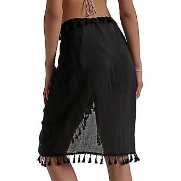 Dames Sommer Tassel Sarong Coverups Badetøj Gennemsigtig Wrap Badetøj Skørt Strand Bikini Cover Up Badetøj (Sort)