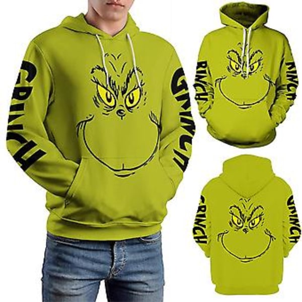 Christmas The Grinch 3d Print Hoodies Men Women Hooded Sweatshirt Green Monster Pullover Jumper Casual Tops Gift(2XL )