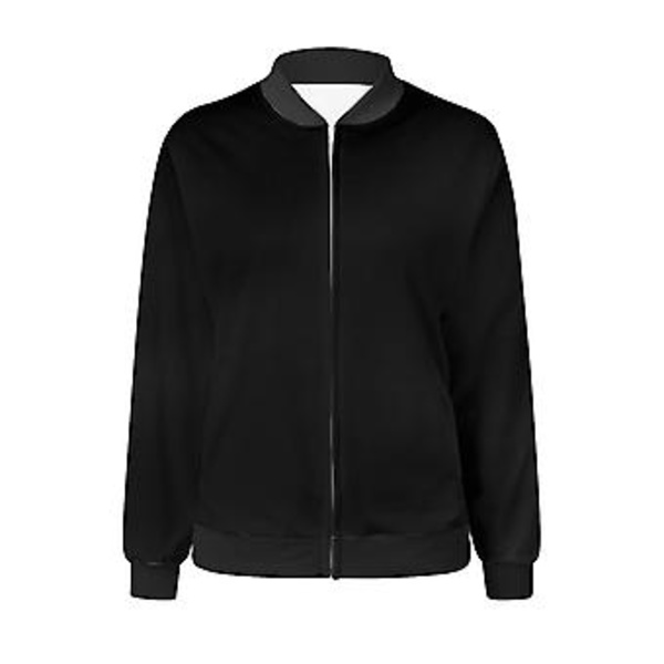 Damjacka, Lätt Zip Up, Casual Bomberjacka, Ståuppkrage, Kort Ytterplagg, Toppar, Svart