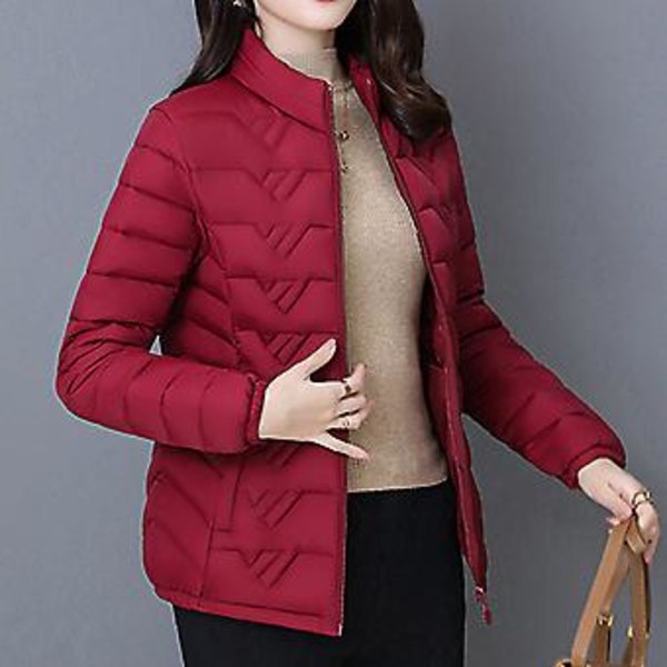 Vinterjakke for kvinner, pakkbar og varm, bærbar yttertøy, bomullsforet jakke for hjem, date, fest og shopping (2XL Claret)