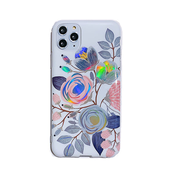 6,7 tommers Apple iPhone 12 Pro Max etui, holografisk skinnende blomster D