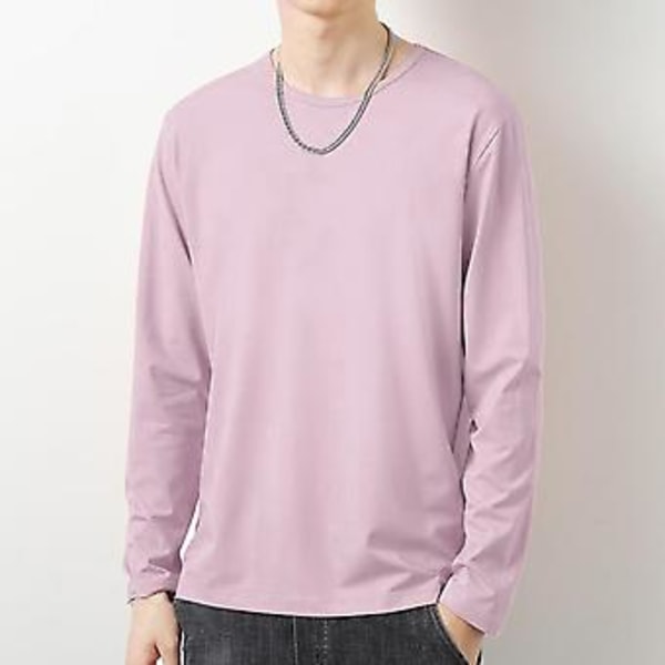 Fianao O-Hals Langærmet Herre T-shirt Efterår Basistop Trøje Daglig Tøj (XL Pink)