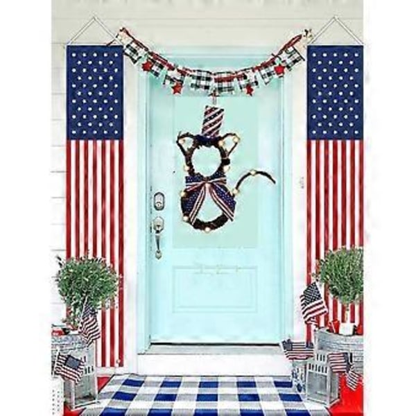 LED Lys Katt Rattan Krans Anheng for Uavhengighetsdag Dekorasjon med Patriotiske Stjerner og Striper( )