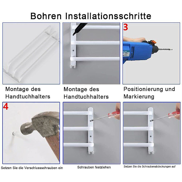 3-etasjes baderomshåndkleholder i aluminium, veggmontert håndkleholder