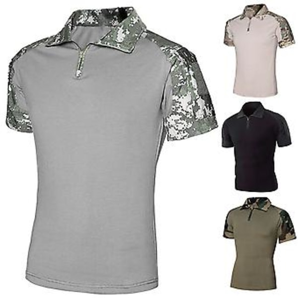 Fianao Herre Skjorte Slim Fit Trøje Nedklappelig Krave Camouflage Herre T-shirt til Udendørs (3XL Khaki)
