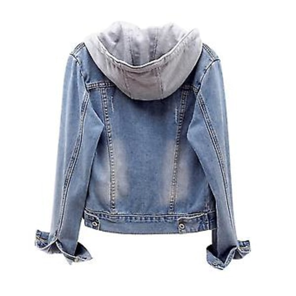 Uformell denimjakke med avtakbar hette for kvinner, beste gave (S Lys Blå)