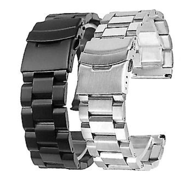Sinknap 18/20/22/24mm Ersättningsdubbla Spännen Armbandsur Rem i Rostfritt Stål [JKW] (24mm Svart)
