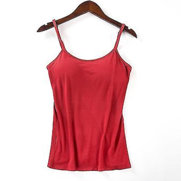 Kvinnor Vadderad Mjuk Casual BH Linne Topp Kvinnor Spaghetti Cami Topp Väst Kvinnlig Camisole Med Inbyggd BH Hög Kvalitet (L Röd)