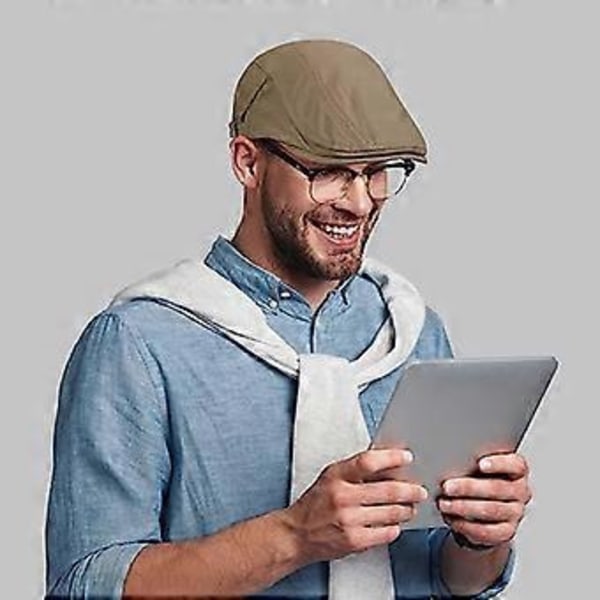 SZTXJ 2-pakning Khaki/Beige Newsboy-hatter for menn Flat Cap Bomull Justerbar Pustende Irsk Cabbie Ivy Driving Gatsby Jakt Hatt