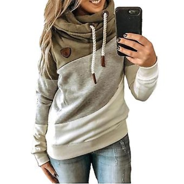 Naisten väripilkkuinen poolokauluksinen huppari pitkähihainen urheilupusero hupullinen collegepaita (3XL Khaki)