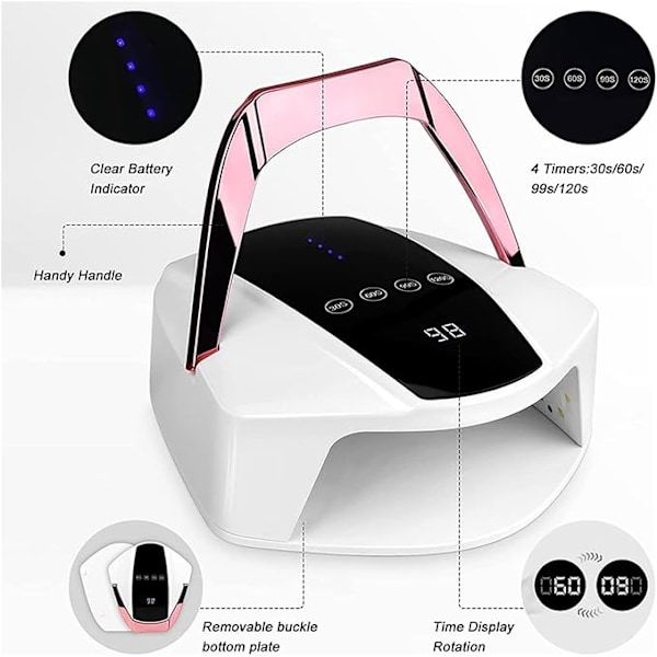 LED Månnelys UV LED Neglelampe 96W Oppladbar Trådløs Profesjonell