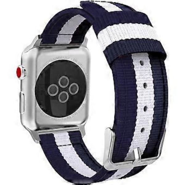 Remm for Apple Stripe Nylon Flettet Klokkearmbånd - 42 mm Blå og Hvit