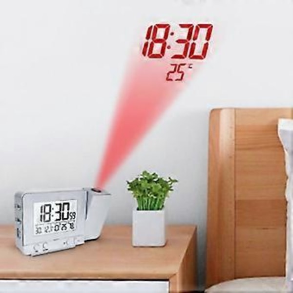 Projektionsväckarklocka med USB, Batteribackup, 180 Display