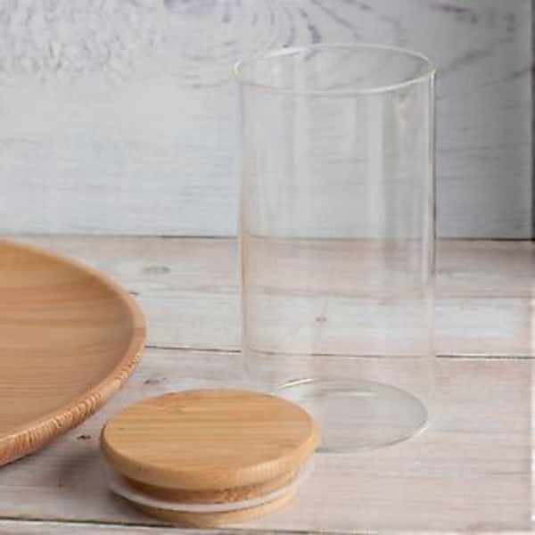 300 ml kirkas lasipurkki, tiivis säilytysastia irtoteelle, kahvipavuille, sokerille ja suolalle (6,5 * 12 cm, bambukannella)