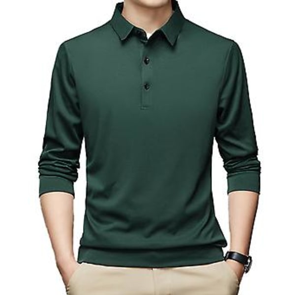 Fianao Miesten Paita Napillinen Kaulus Pitkähihainen Yksivärinen Syksy Slim Fit Lapellinen Toimisto Pusero Yläosa (L Atrovirens)