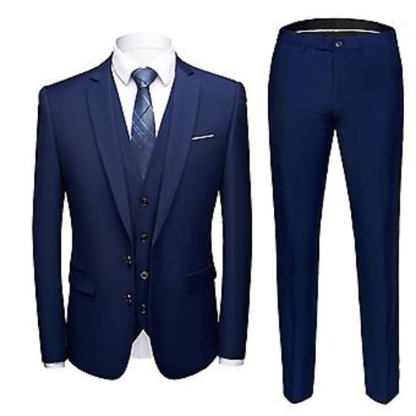 Fianao Business Suit 3-delt Sæt Slim Plus Size Ensfarvet Straight Pants Suit Separates (XL Blå)