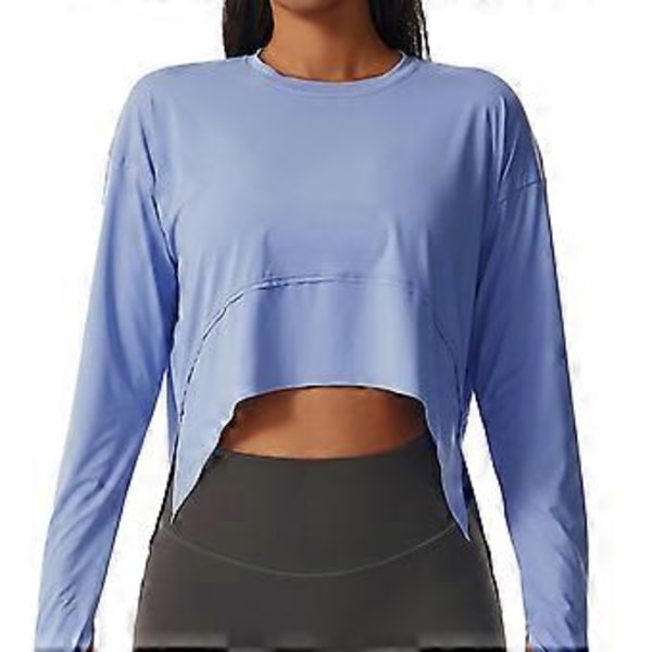 Træningsskjorte til kvinder med lange ærmer, løs pasform, tommelfingerhuller, flydende, strækbar, yoga, atletisk, afslappet top (M Blå)