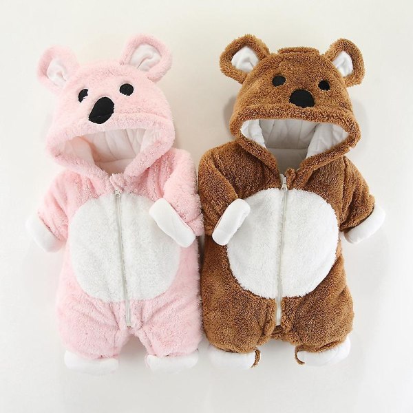 Winter Cute Newborn Baby Clothing Set Thick Infant Jumpsuit With Ears New Warm Girl Boys Outerwear Hooded Toddler Romper Auburn 3 M