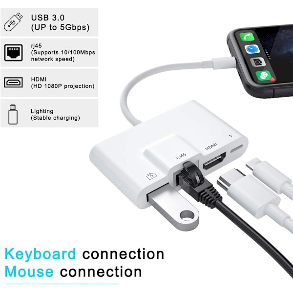 iPhone till HDMI-adapter 4 i 1 Lightning Digital AV 1080p med 4K H