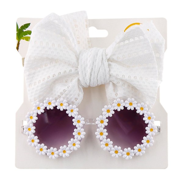 Baby Flower Shaped Sunglasses Colorful Sunnies Glasses And Baby Bows Headbands Set Cute Outdoor Photo Prop For Toddler White