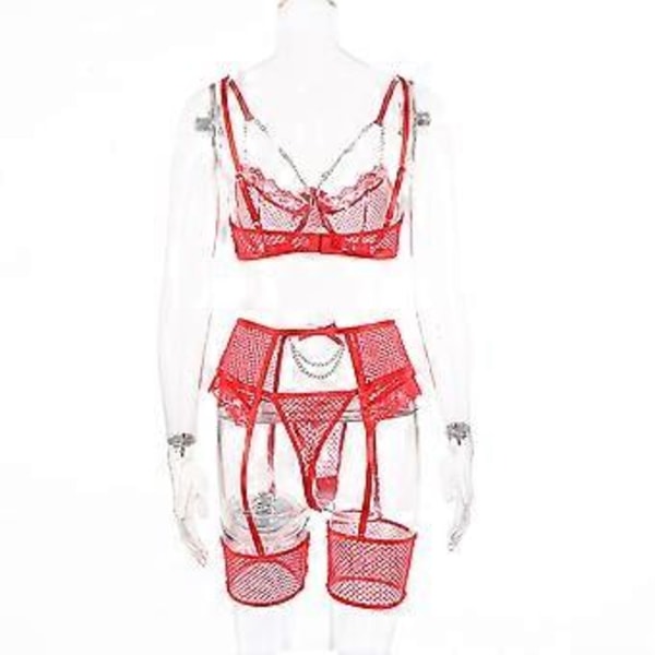 Seksikäs Naisten Läpinäkyvä Babydoll-Yöasu Alusvaatteet Yömekko Liukuva Mekkosetti Uusi (L Punainen)