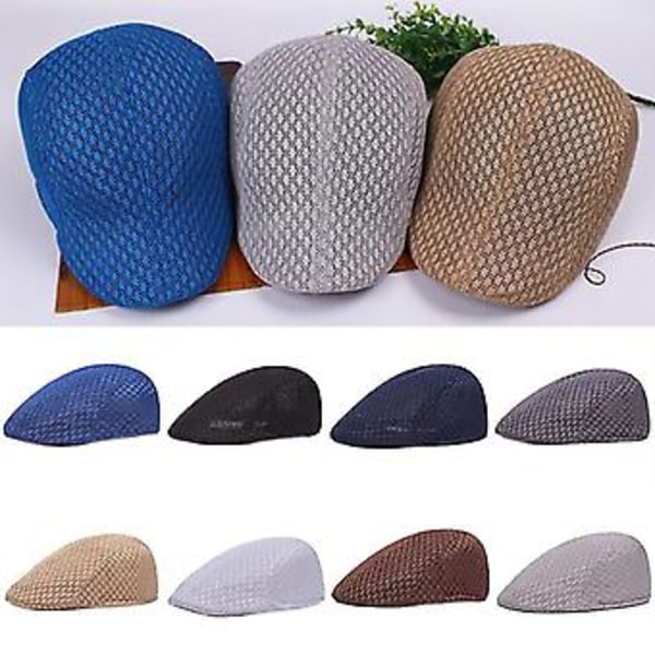 Sommer Casual Beret Hatt Unisex Mesh Flat Caps Newsboy Stil Justerbar Mote Pustende Sommerhatt For Kvinner Menn Caps ( Grå B)