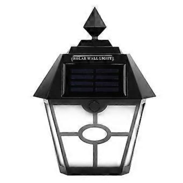 Solcelledrevet Retro LED Væglampe Lysstyring Sconce Lampe til Gårdhave Sort + Hvid